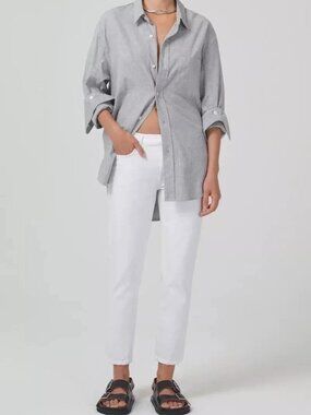 New Citizens Of Humanity Ella Mid Rise Slim Crop Jeans "Soft Stretch" White 24